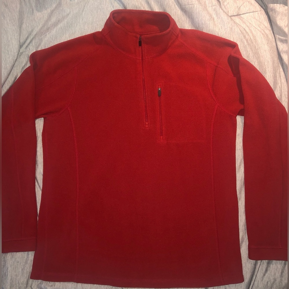Ll bean red quarter zip pocket fleece sz medium